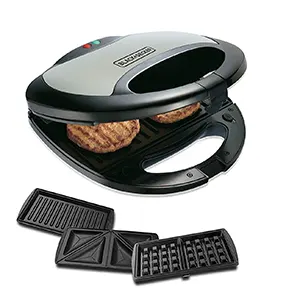 Black + Decker TS2090 750 W 3-in-1 Multiplate Sandwich, Grill, and Waffle Maker