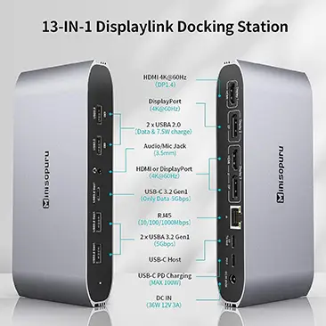 Minisopuru 13-in-1 DisplayLink Laptop Docking Station